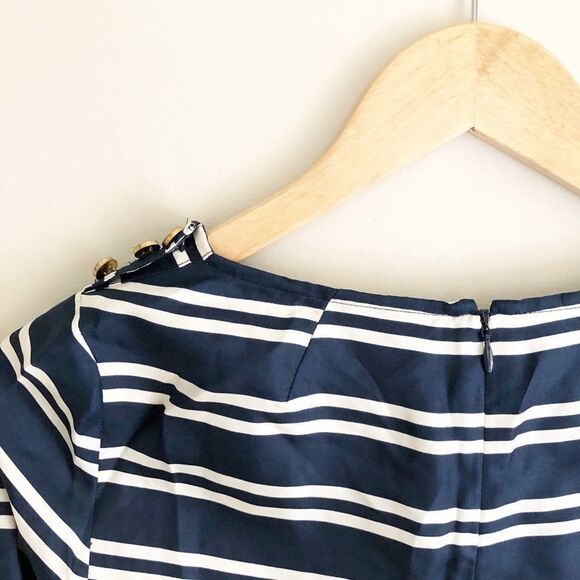 Vineyard Vines Striped Peplum Silk Top Navy Blue - Picture 6 of 8